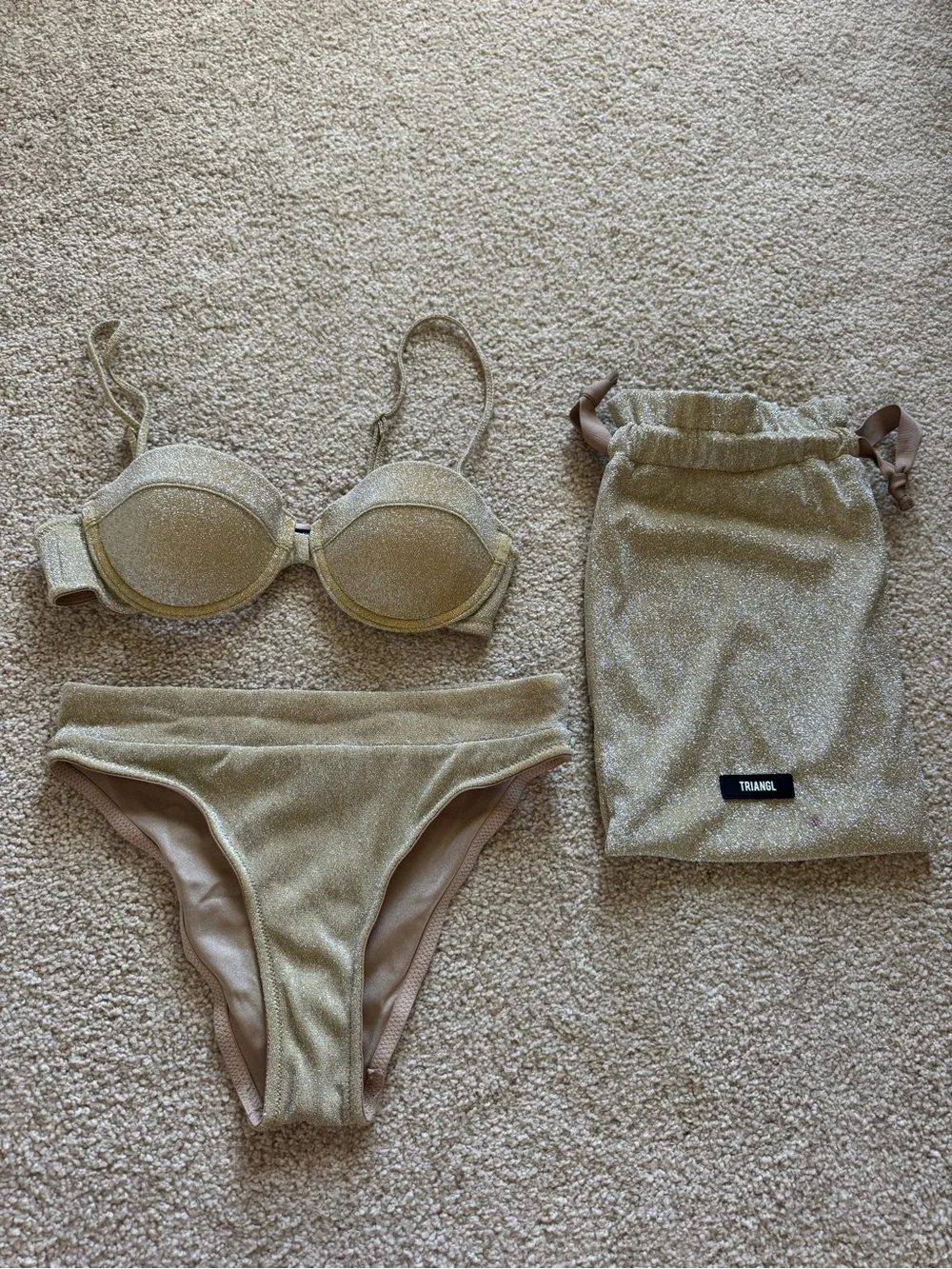 triangl swimwear Metallic Gold Bikini Set with Pouch